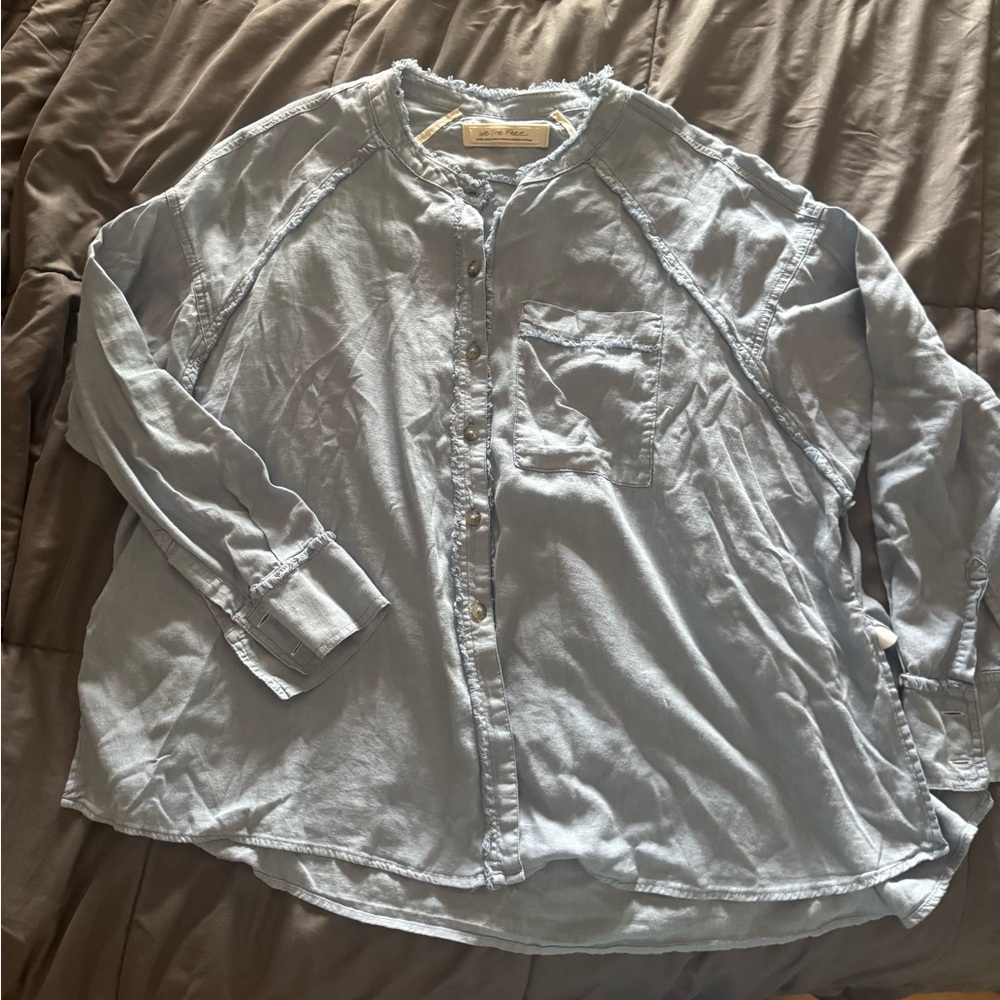 We The Free Distressed light blue Boho Button-Up